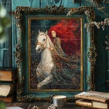 Epona Goddess Wall Art Celtic Mythology Horse Rider Print Majestic Redhead  Fantasy Decor Powerful Female Deity Enchanted Night Art AA61 - Etsy