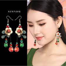 レトロ 民族風ピアス オリジナルデザイン ロングタイプ 耳飾り アクセサリー 成人式 日常 撮影撮り 舞台 手作り dresszone powered by base アクセサリー 成人式 ピアス ピアス