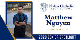 Matthew Nguyen will be attending Texas A&M. His favorite memory was from  sophomore year, going to our Orchestra concert. Matthew was an ambassador,  swam, & in NHS. His best advice is to