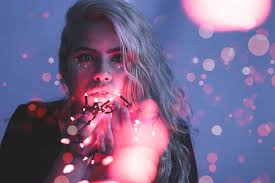 The perfect lights for any purple fan! Woman Holding String Lights Focus Photography Blonde Caucasian String Of Lights Fairy Lights Cc0 Public Domain Royalty Free Piqsels