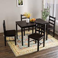 By harper & bright designs (11) Black Mecor 5 Piece Wood Kitchen Dining Table Set 4 Pu Leather Cushion Chairs Pine Wood Dinette Table Kitchen Room Furniture Table Chair Sets Kitchen Dining Room Furniture Guardebem Com