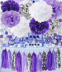 Purple and white centerpieces for weddings. Amazon Com Qian S Party Purple Silver Birthday Decorations For Women Bridal Shower Decorations Purple Graduation Decorations 2021 Baby Shower Decorations Purple Birthday Decorations Home Kitchen
