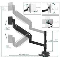 Support Double écran Incurve Bras Support écran PC à Gaz - Pour écrans  24-57 Pouces Jusqu'à 27kg - VESA 75/100/200mm - Noir Support Ecran