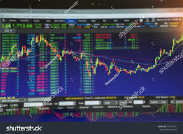 Double Exposure Technical Candle Stick Chart Stock Photo