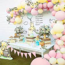 Classic Pooh Pastel Pink And Yellow Baby Shower Balloon Etsy Uk Baby Shower Yellow Baby Shower Balloons 1st Birthday Balloons