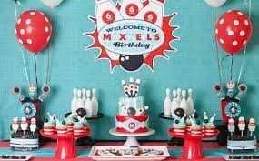 Main meal (pizza, hot dogs, sandwiches, mac and cheese) bowling themed cake. A Boy S Retro Bowling Themed Birthday Party Spaceships And Laser Beams