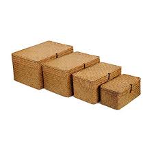 The wicker drawer organizer are available in amazing designs and features. 4 Pack Wicker Baskets With Lids Nautral Seagrass Storage Baskets Woven Rectangular Basket Bins Rattan Storage Tidywickerbaskets
