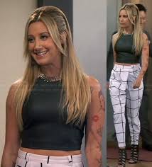 WornOnTV: Logan's (Ashley Tisdale) white checked trousers and leather crop  top