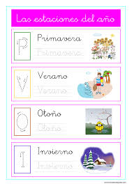Caligrafia De Las Estaciones Del Ano Con Dibujos Para Preescolar Y Primaria Fichas Dibujos Para Preescolar Actividades De Lectura Preescolar