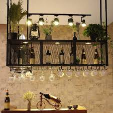 Polkmn Wine Rack Glass Shelf Ceiling Hanging Retro Wood Iron Shelf Grid Storage Wine Bottle Glasses Holder Decorati In 2020 Hanging Wine Glass Rack Wine Cabinets Decor