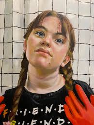I'm not in NYC but my painting is! Braids, Friends, and Gloves” is