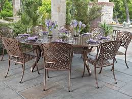 Woodard Casa Cast Aluminum 98 W X 70 D Oval Dining Table With Umbrella Hole 3y0777 Oval Table Dining Patio Dining Set Iron Patio Furniture