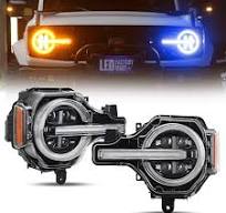 4 Grid LED Headlights with RGB+White Halo for 2021-Later Ford Bronco