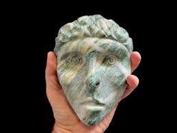 Buy Hand Carved Natural Stone Face ~ Carved Green Marble Quartz Sculptured  3D Wall Hanging ~ 3 1/4 Lbs Signed "e" Sculpture ~ Vintagesouthwest Online  in India
