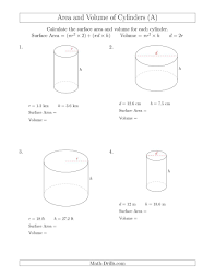 Find the area of each figure. The Calculating Surface Area And Volume Of Cylinders A Math Worksheet Volume Worksheets Area Worksheets Printable Worksheets