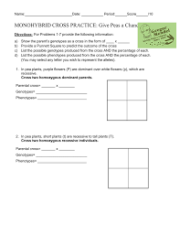 0 gg g gg gg gg gg g phenotype= 4 green pea plants: Monohybrid Cross Practice Worksheet Nidecmege