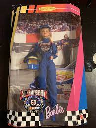 Making sure her racing helmet is in place over her long, honey blond hair. 50th Anniversary Nascar 1998 Barbie Doll For Sale Online Ebay