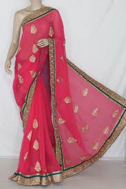 And the next colour combination. Buy Rani Color Exclusive Embroidered Saree Crepe Georgette Fabric With Contrast Blouse 13392 Www Maanacreation Com
