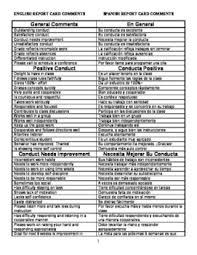 Report card comments for behavior & social development. Esl Report Card Comments Report Card Comments For English Language Learners