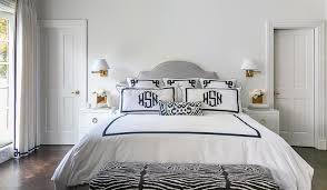 Suzanne kasler greek key sham features: Gray Bedroom With Black And White Greek Key Shams Transitional Bedroom