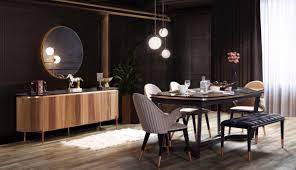 Black dining room set with bench. Casa Padrino Luxury Dining Room Set Gray Black Copper 1 Dining Table 4 Dining Chairs 1 Bench Luxury Dining Room Furniture
