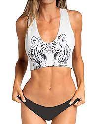 Avanova Women S Cute Tiger Printed Crop Top Swimsuit Two Piece Bikini Set Bathing Suit Beachwear Avanova Crop Top Swimsuit Crop Swimsuits Crop Top Bathing Suit