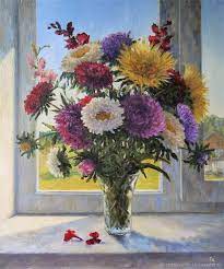 Asters Oil Painting Oilpainting Chepkasova Chepkasovapainting Flowers Flowerspainting Asters Windowsill Oil Painting Flowers Painting Flower Painting