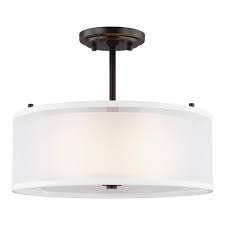 Sea Gull Lighting Elmwood Park 15 In 2 Light Heirloom Bronze Semi Flush Mount With Satin Etched Glass Shade Glass Shades Light Bulb Bases Lighting