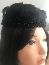 Unusual Black Feathered Fascinator 50s 60s Hat