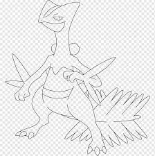 Download or print this amazing coloring page: Pokemon Emerald Sceptile Coloring Book Swampert Treecko White Hand Monochrome Png Pngwing