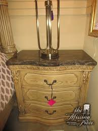 Collezione Europa Three Drawer Nightstand In An Ornate Light Finish With Dark Marble Top Stately Piece 3 King Bedroom Sets Three Drawer Nightstand Nightstand