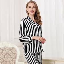 Black And White Striped Silk Pajamas Black And White Striped Silk Pajama Set For Women Pajamas Women Silk Pajama Set Sleepwear Women