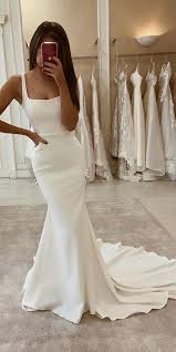 Elegant Mermaid Scoop Neck Open Back Soft Satin Wedding Dresses With Train Wd1916001 In 2020 Wedding Dresses Satin Wedding Dresses Wedding Dresses Lace