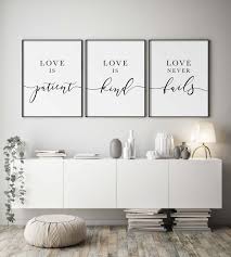 Bible Verse Wall Art 1 Corinthians 13 Above Bed Decor Set Of 3 Prints Love Is Patient Love Is Kind Love Never Fails Christian Decor In 2020 Large Wall Decor Living