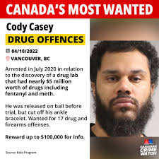 Police say Casey has ties to the Metro Vancouver area, but could be in  Saint Vincent and the Grenadines in the Caribbean. He is wanted for 17 drug  and firearms offences.