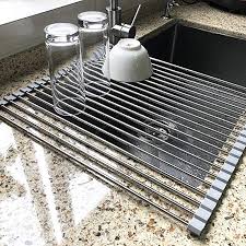 Amazon Com 17 7 X 15 5 Large Dish Drying Rack Attom Tech Home Roll Up Dish Racks Multipurpose Foldable Stainle In 2020 Dish Rack Drying Sink Drying Rack Dish Racks