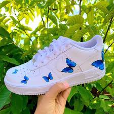 Hand Painted Custom Nike Air Force 1 Low Blue Butterfly Air Etsy 2020 Nike Ayakkabilar Nike Air Tasarim Ayakkabilar