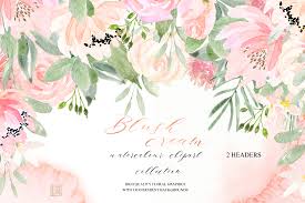Blush pink watercolor flowers png. Blush Cream Watercolor Flowers Clipart Design Cuts