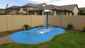 A basic backyard splash pad is about 100 square feet (10' x 10'), and has a 100 gallon buried tank. Residential Splash Pads Landscaping Network