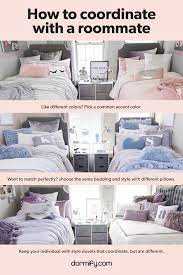 Want To Coordinate With Your College Roommate Check Out These Dorm Decor Ideas For Matching Or Coordinating Wit Roommate Decor Girls Dorm Room Dorm Room Decor