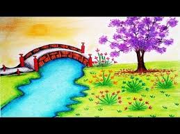 How to draw beautiful flower garden with tree evening scenery drawing with oil pastel color easy. How To Draw A Scenery Of Garden By Oil Pastels Landscape Drawing Youtube Garden Drawing Landscape Drawings Flower Garden Drawing