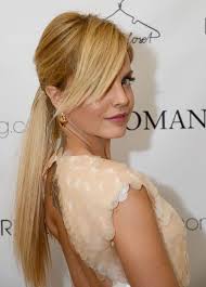 Here's an Easy Hair Equation For You: Low Ponytail + Side Swept Bangs =  Instant Chicness