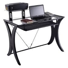Costway L Shape Glass Top Computer Desk Pc Laptop Table Workstation Pc Desk Printer Shelf Laptop Table