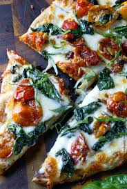 Garlic Roasted Tomato And Spinach Flatbread Recipe Light Recipes Recipes Roasted Cherry Tomatoes