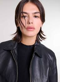 Lambskin Leather Jacket With Classic Collar Noir Maje