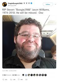 Steven jay williams also known by his online alias, boogie2988 or just boogie, is a youtube personality best known for his video rants about video games and nerd culture as a character named francis. Youtuber Boogie2988 Died At Age 44 Of Type 2 Diabetes Jmaa Tv