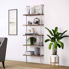 You can add functionality and interest to any bare space with a freestanding metal bookshelf or a chic ladder bookshelf that leans elegantly against the wall. Us Warehouse 5 Shelf Wood Ladder Bookcase With Metal Frame Industrial 5 Tier Modern Ladder Shelf Wood Shelves Walnut Decorative Shelves Aliexpress