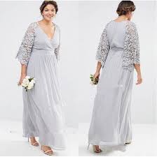 Silver Mother Of The Bride Dresses Chiffon Lace V Neck A Line 3 4 Sleeve Elegant Dresses Plus Size Brautjungfer Brautjungfernkleid Armel Brautjungfern Kleider