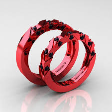 Modern Italian 14k Red Gold Black Diamond Wedding Band Set R310bs 14kregbd Black Diamond Wedding Bands Diamond Wedding Band Sets Black Gold Ring