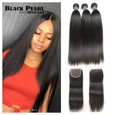 Black Pearl Pre Colored 3 Bundles With Closure Straight